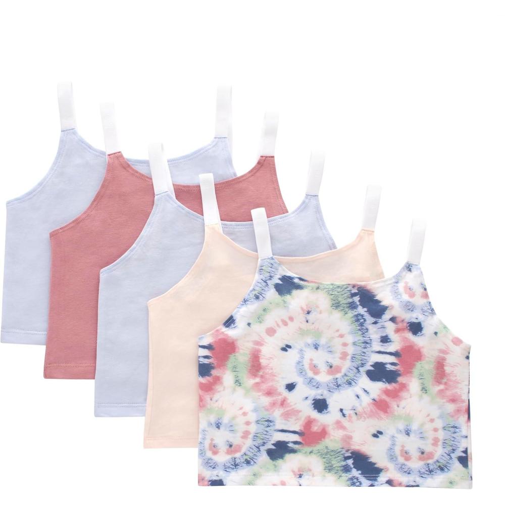 imageHanes Girls Originals Crop Cami Pack Moisture Wicking Cotton Blend Tank 5PackBlush Periwinkle Navy