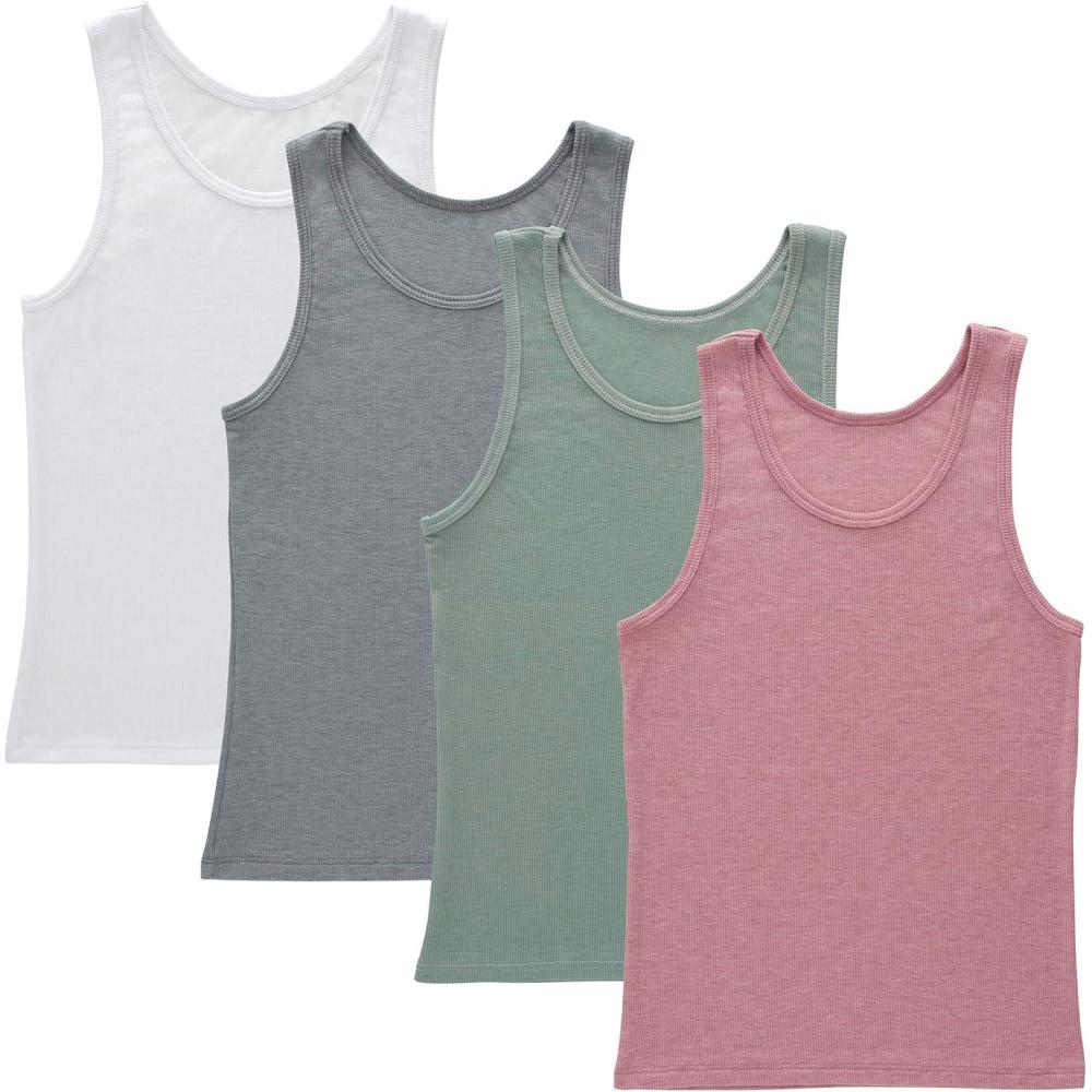 imageHanes Girls Originals Tank Pack Supersoft Tank Top for Girls Modal Stretch Rib Tanks 4PackWhiteGreyMintPink 4pack