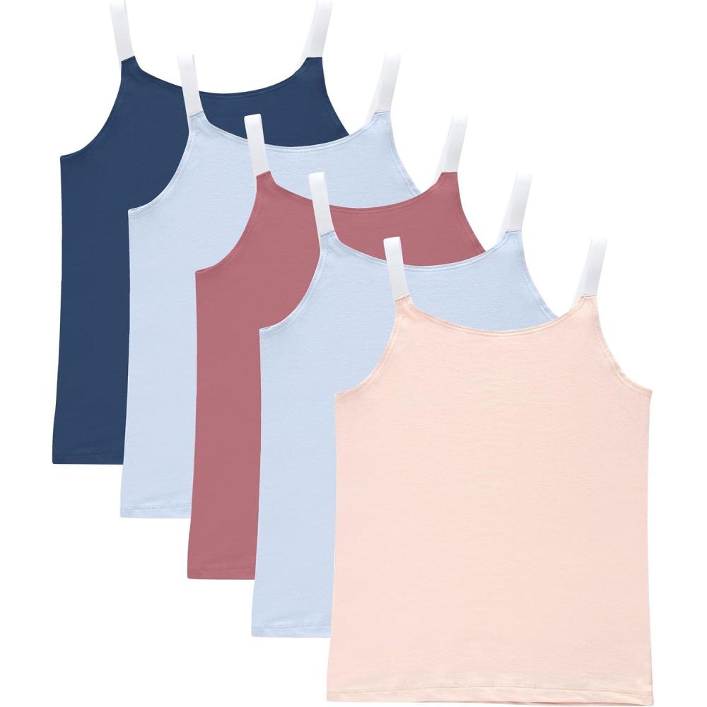 imageHanes Girls Originals Tween Underwear Crop Cami Pack Fashion Assorted 5PackNavy  Light Blue  Mauve  Blush Pink