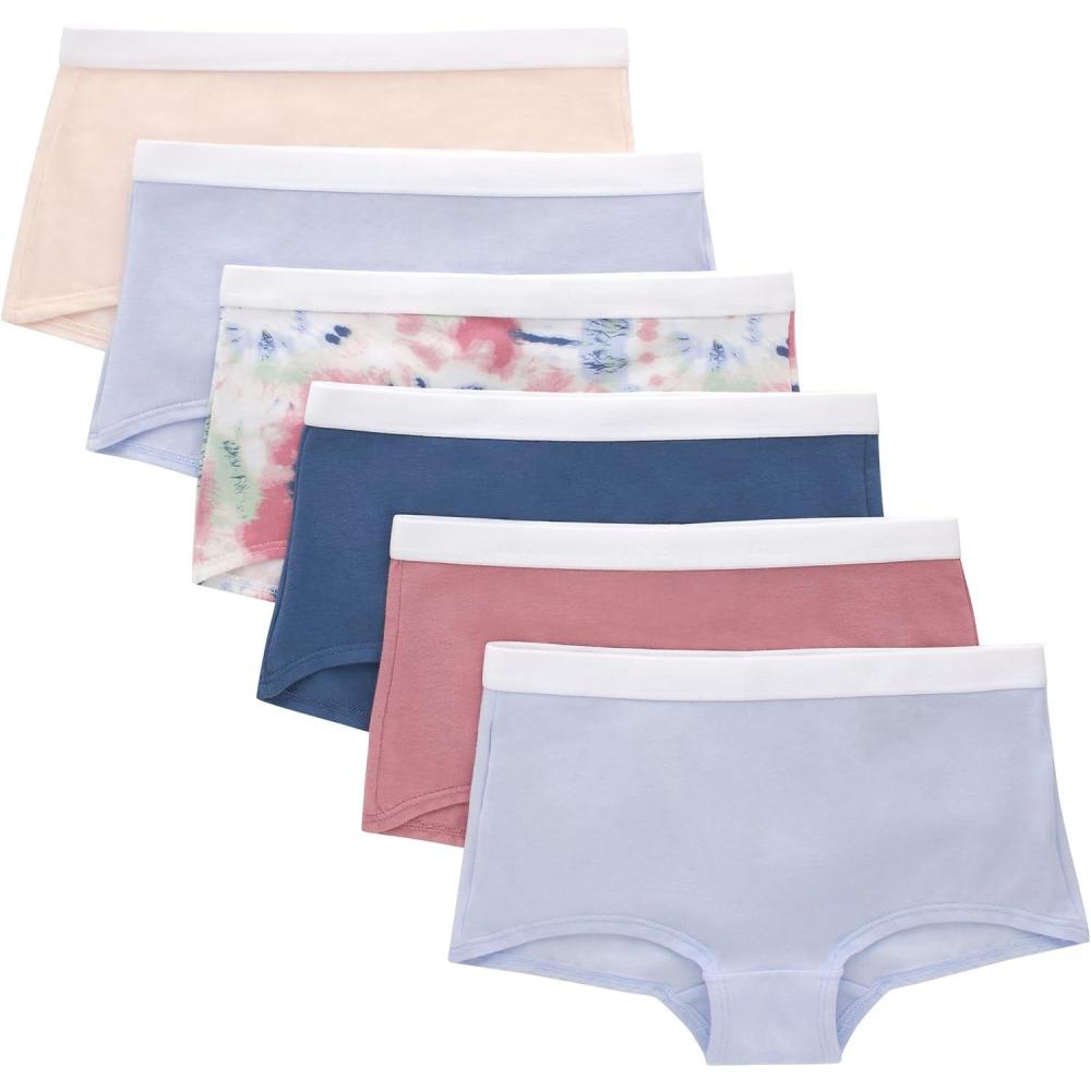 imageHanes Girls Originals Underwear Stretch Cotton Boyshorts Hipster Bikini Panties 6PackBlushPeriwinkleNavy