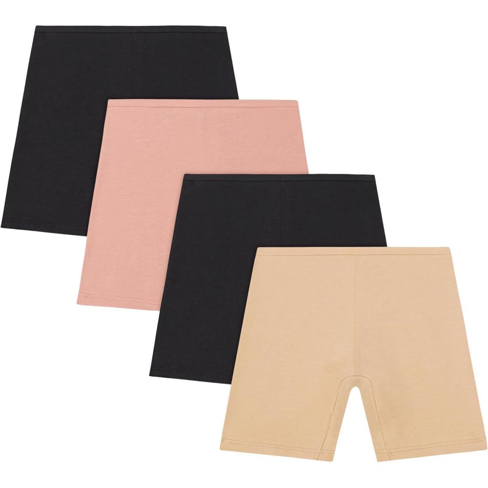 imageHanes Girls Play Shorts Cotton Stretch Play Shorts for Girls Pullon Shorts Assorted Solids MultipacksBlack  Rose Pink  Nude