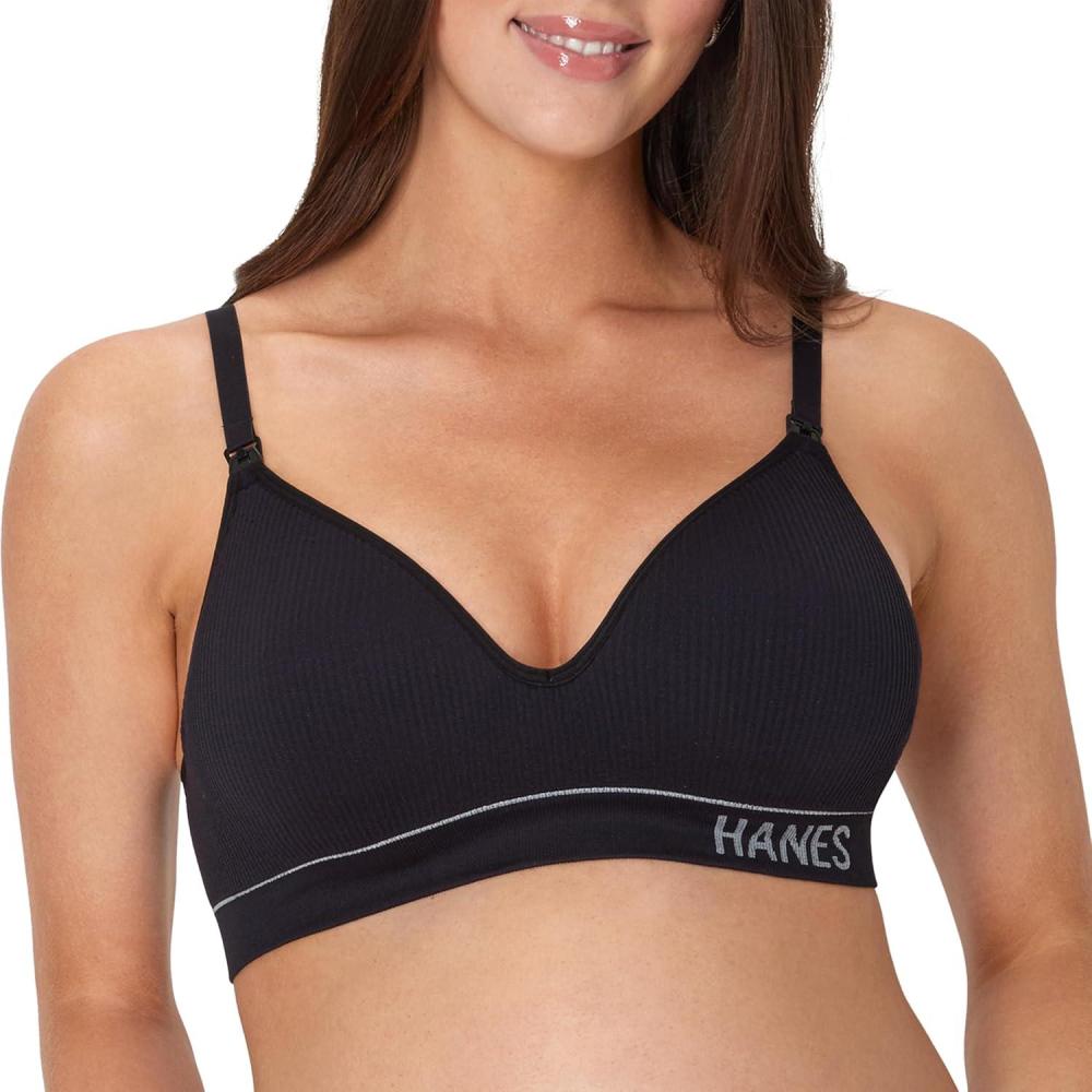 imageHanes Maternity Bra Seamless Wireless Nursing Bralette for Women Adjustable StrapsBlack