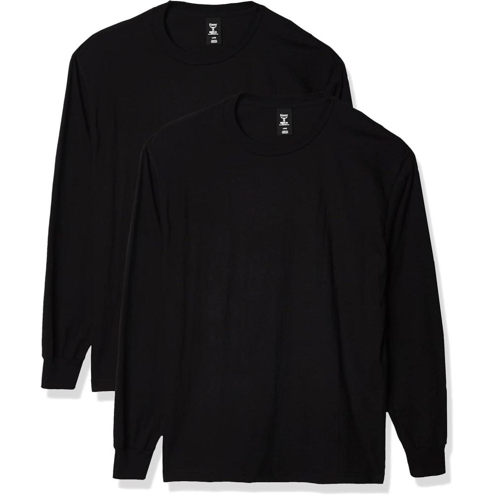 imageHanes Mens Beefy Long Sleeve Shirt 1 or 2 PackBlack 2 Pack