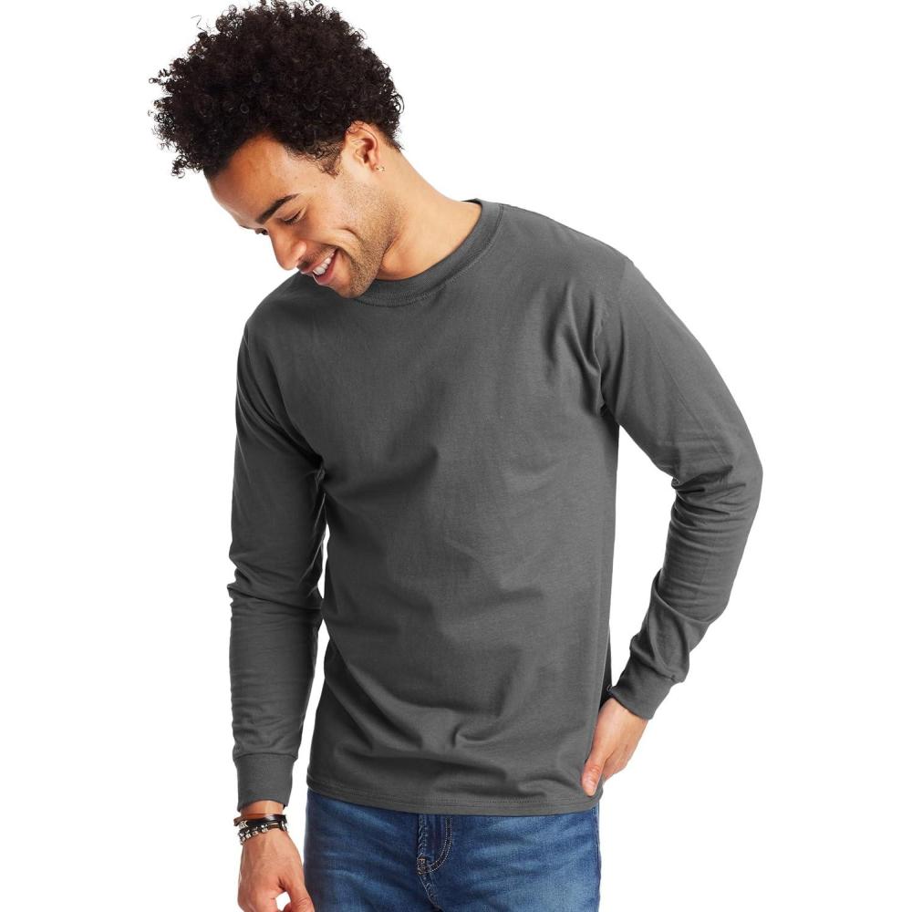 imageHanes Mens Beefy Long Sleeve Shirt 1 or 2 PackSmoke Gray 2 Pack