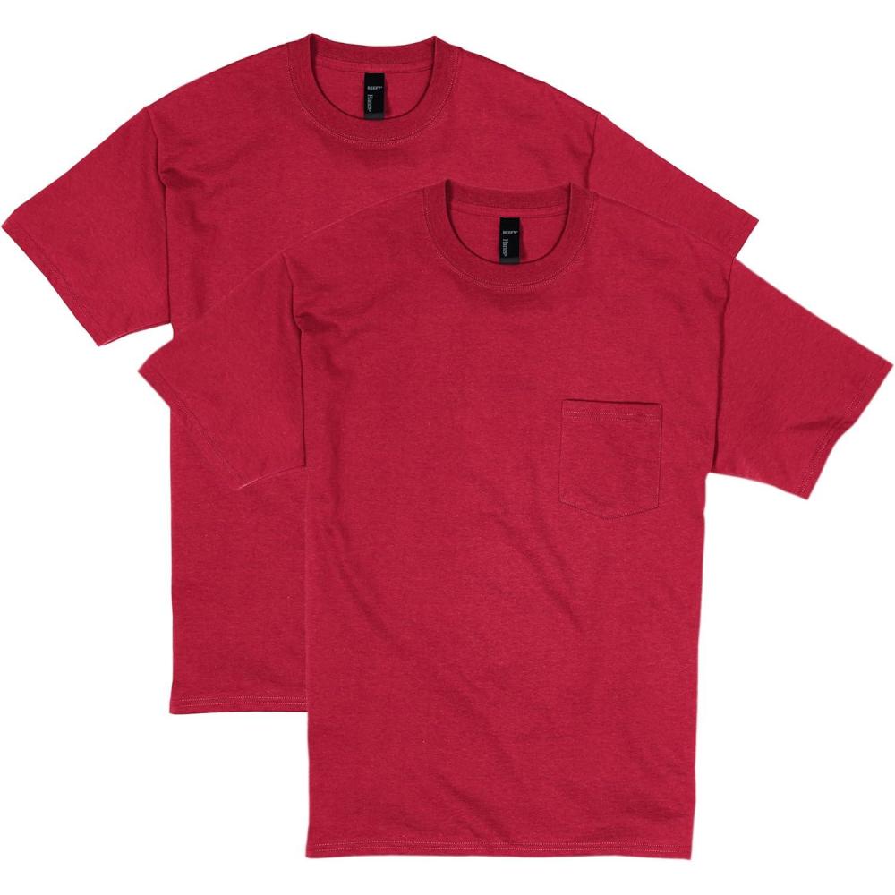 imageHanes Mens Beefyt Pocket Heavyweight Cotton Pocket Tee for Men FullCut TShirt 1 Or 2 PackDeep Red 2 Pack