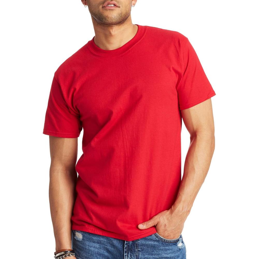 imageHanes Mens Beefyt TShirt Heavyweight Cotton Tee 1 Or 2 Pack Big ampamp TallDeep Red 1 Pack