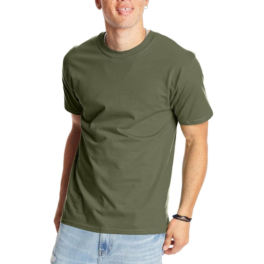 imageHanes Mens Beefyt TShirt Heavyweight Cotton Tee 1 Or 2 Pack Big ampamp TallFatigue Green 1 Pack