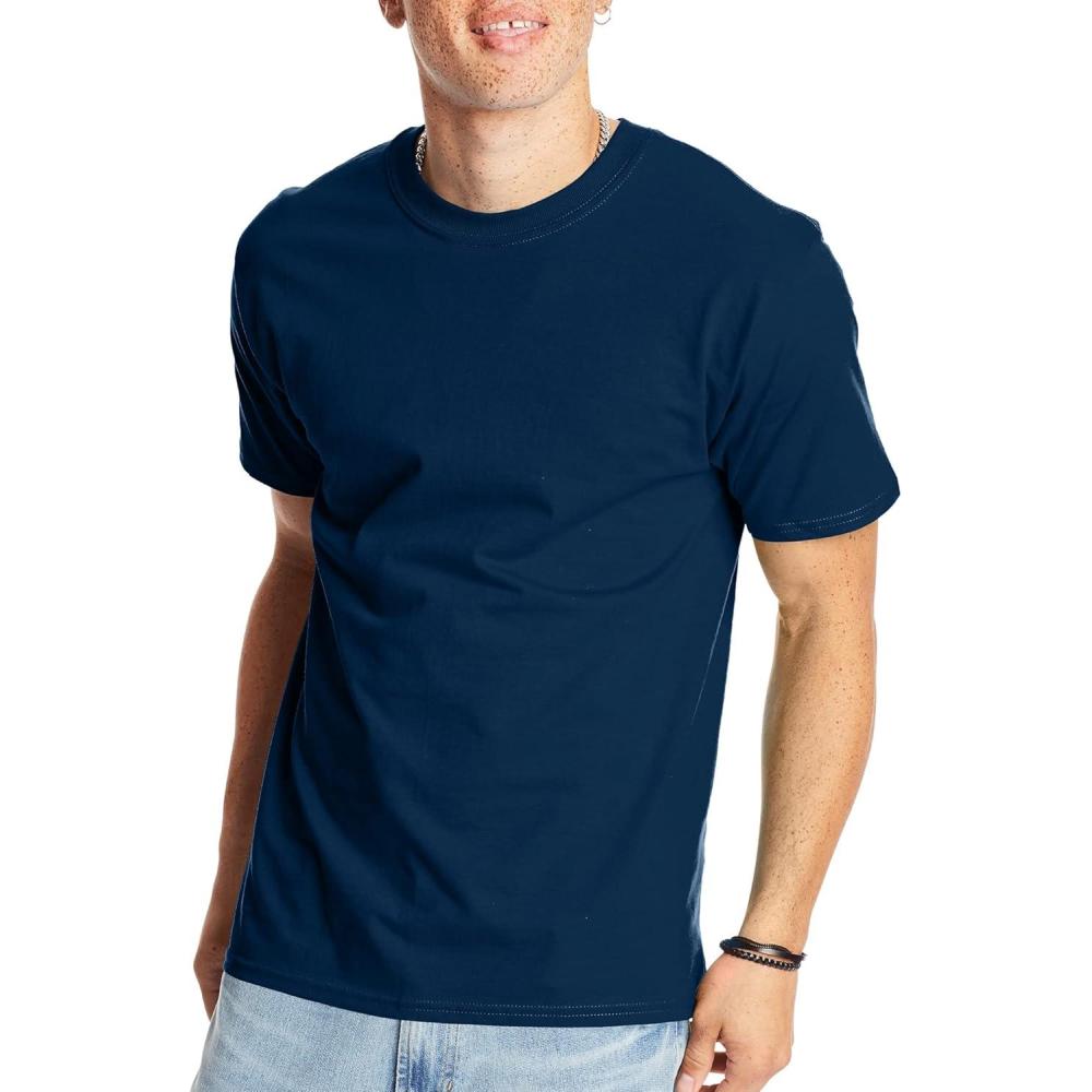 imageHanes Mens Beefyt TShirt Heavyweight Cotton Tee 1 Or 2 Pack Big ampamp TallNavy 1 Pack
