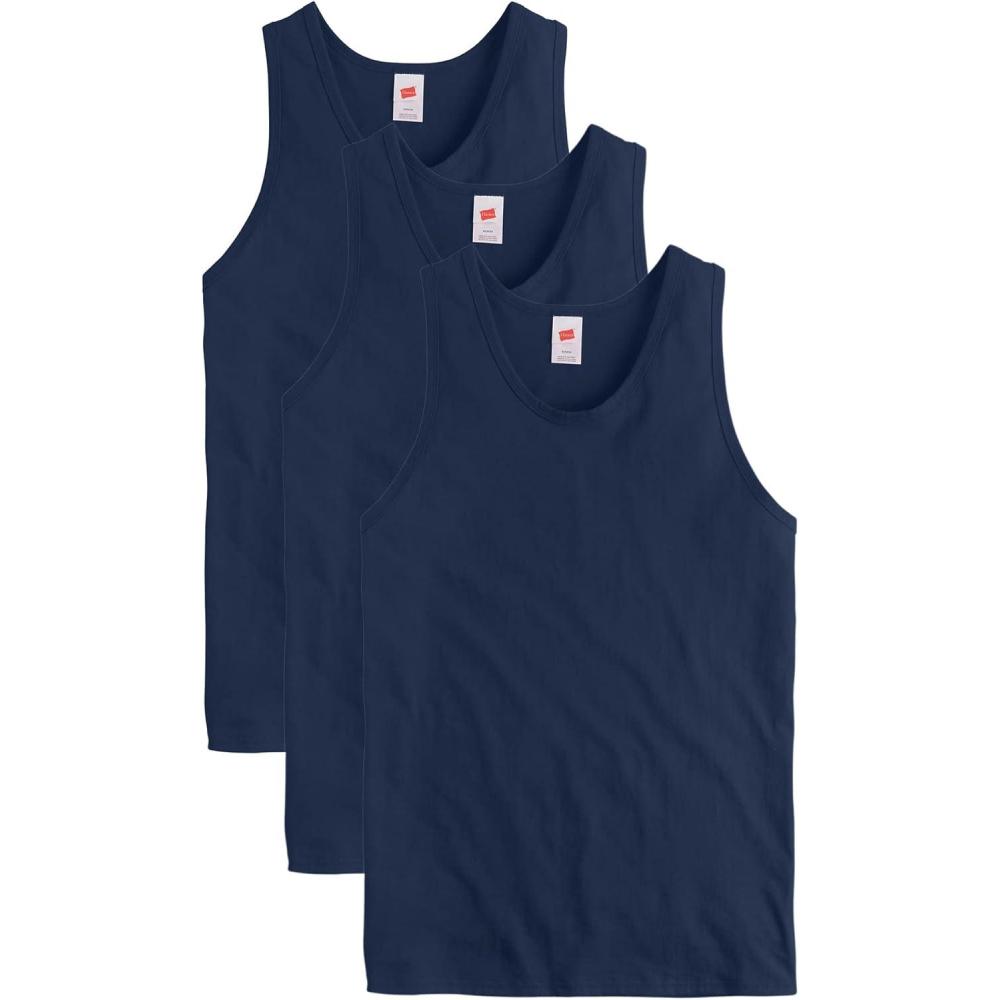 imageHanes Mens Essentials Tank Top Pack Midweight Cotton Tanks Sleeveless Shirts 3PackAthletic Navy
