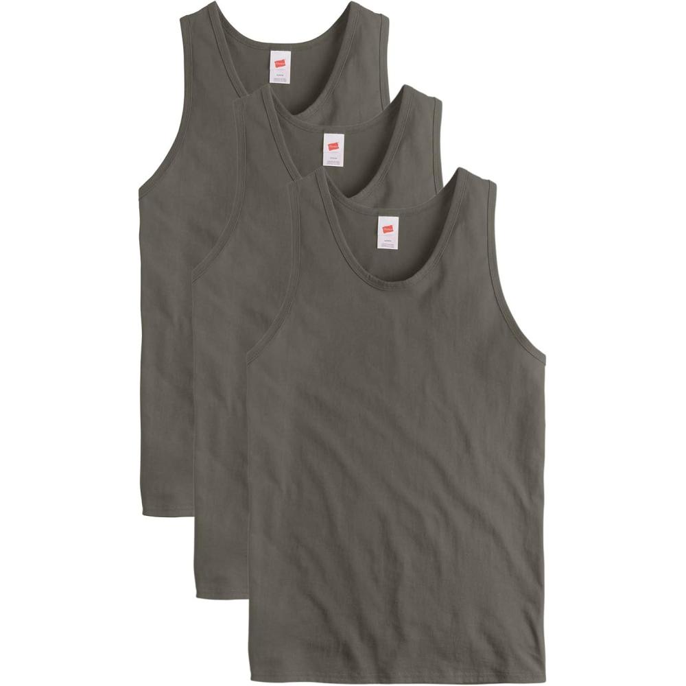 imageHanes Mens Essentials Tank Top Pack Midweight Cotton Tanks Sleeveless Shirts 3PackCamouflage Green