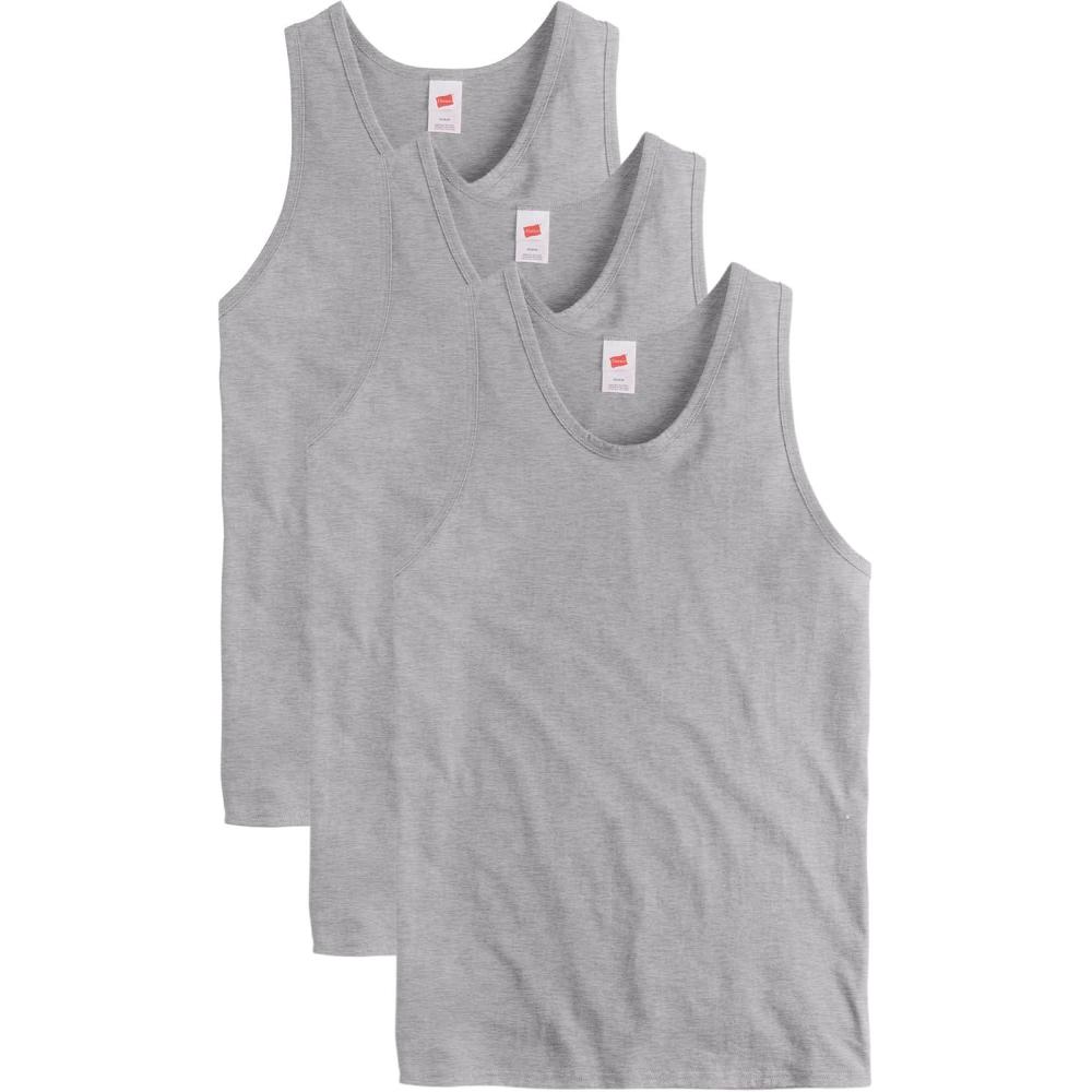 imageHanes Mens Essentials Tank Top Pack Midweight Cotton Tanks Sleeveless Shirts 3PackOxford Gray