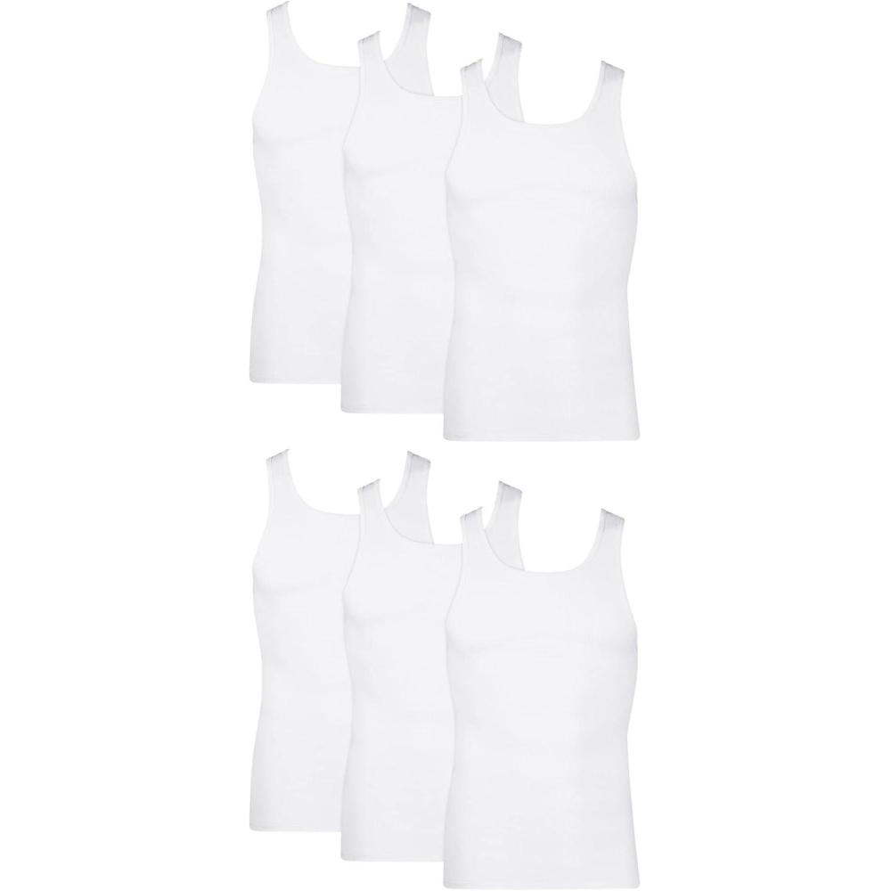 imageHanes Mens FreshIQ Odor Control ComfortSoft Moisture Wicking Tagless Tank UndershirtsWhite 6 Pack