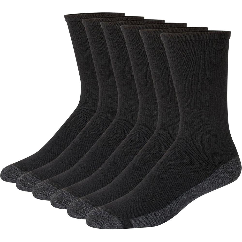 imageHanes Mens Max Cushioned Crew Socks MoistureWicking with Odor Control MultipackBlackGrey Foot Bottom  6 Pack