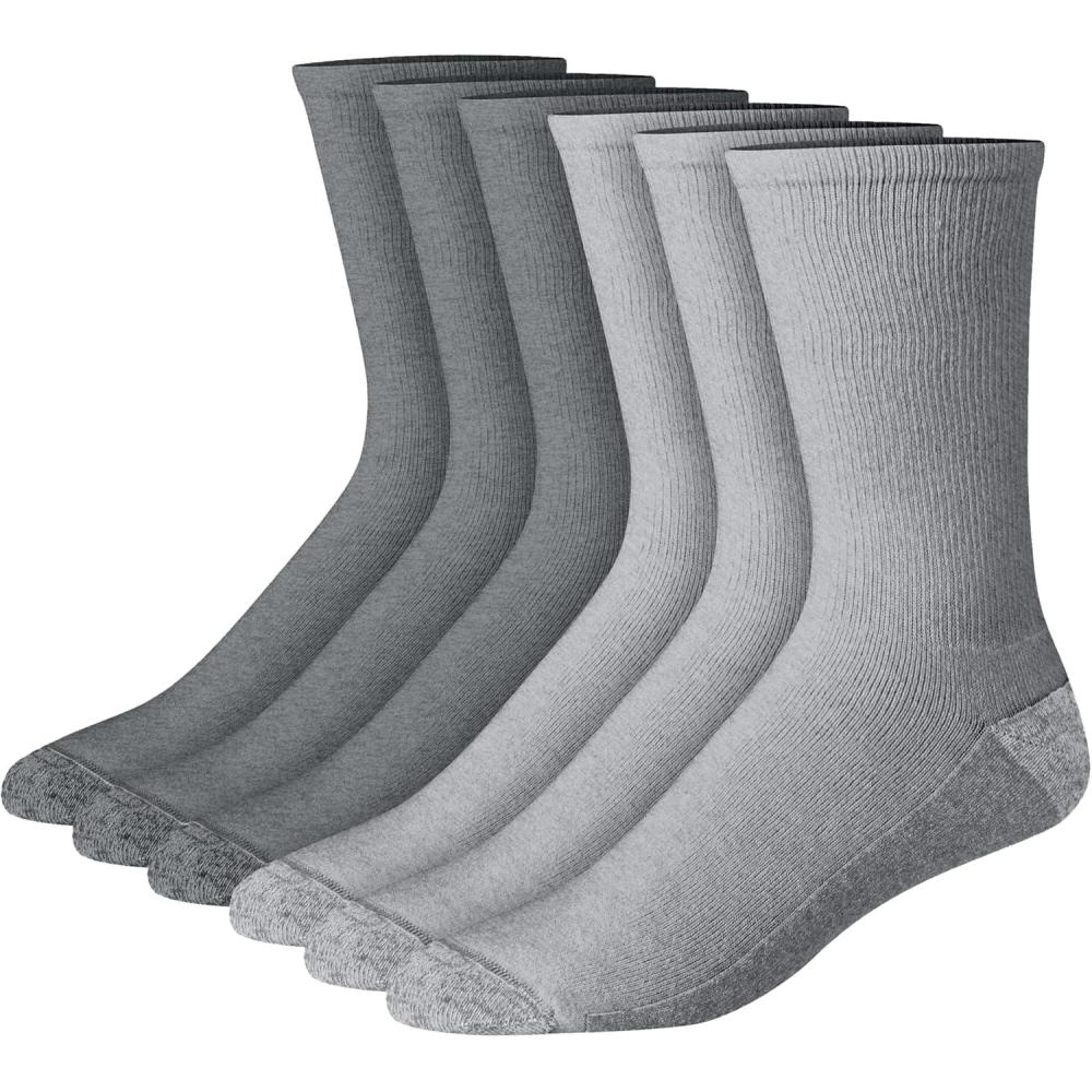 imageHanes Mens Max Cushioned Crew Socks MoistureWicking with Odor Control MultipackGrayCharcoal 6 Pack
