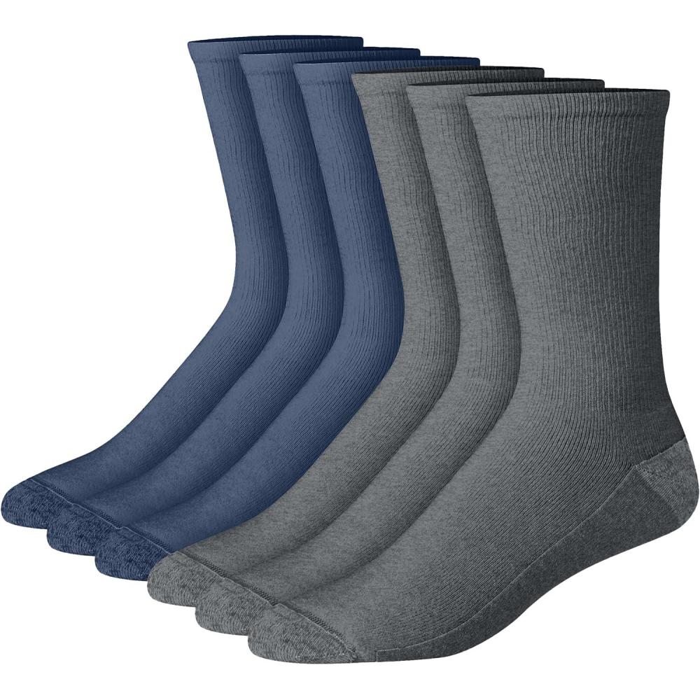 imageHanes Mens Max Cushioned Crew Socks MoistureWicking with Odor Control MultipackNavyCharcoal 6 Pack