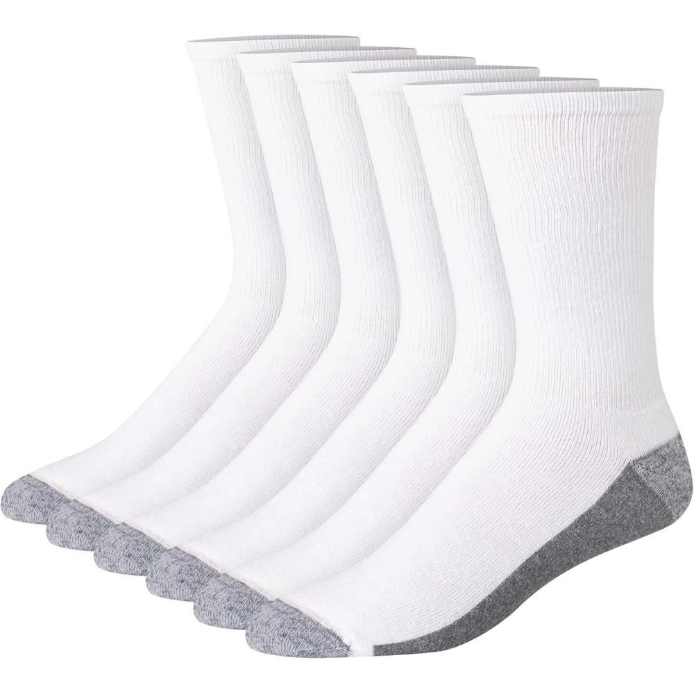 imageHanes Mens Max Cushioned Crew Socks MoistureWicking with Odor Control MultipackWhiteGrey Foot Bottom 6 Pack