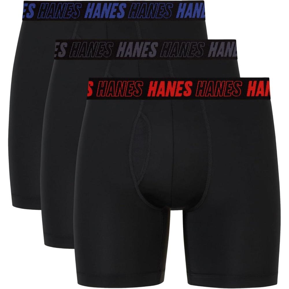 imageHanes Mens Moves AntiChafe Undewear Boxer Briefs Pack Total Support Pouch Cooling Trunks AvailBlack