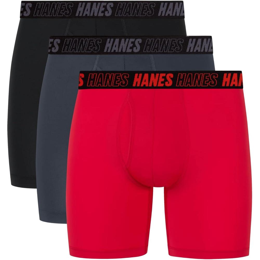 imageHanes Mens Moves AntiChafe Undewear Boxer Briefs Pack Total Support Pouch Cooling Trunks AvailRedGreyBlack