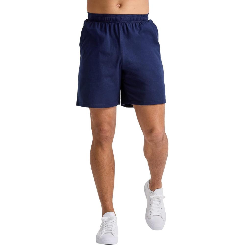 imageHanes Mens Originals Cotton Pockets Pullon Jersey Gym Shorts 7quotAthletic Navy