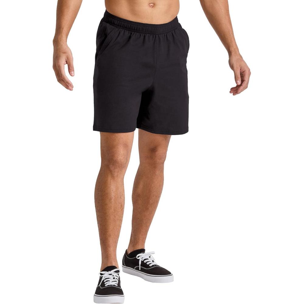 imageHanes Mens Originals Cotton Pockets Pullon Jersey Gym Shorts 7quotBlack