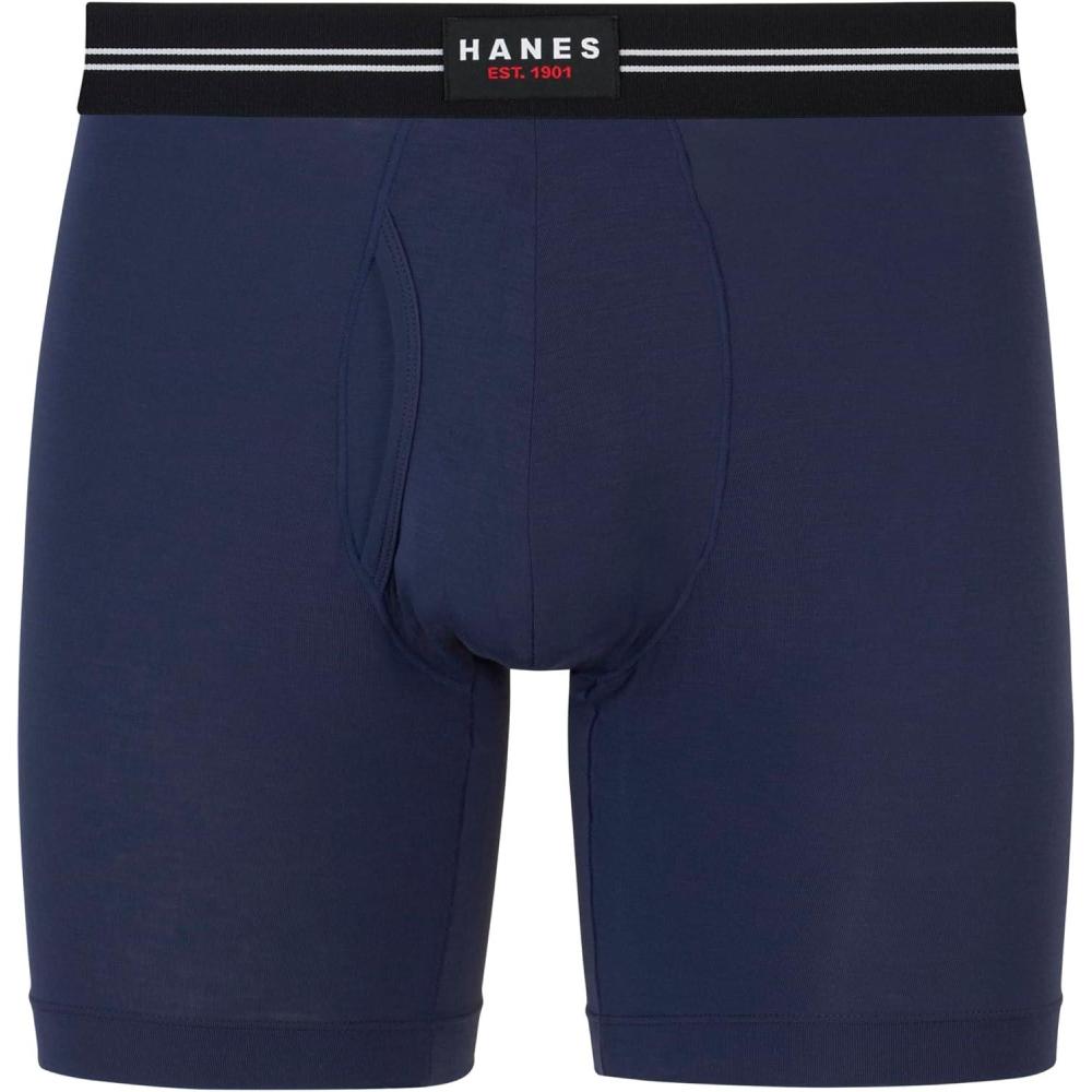 imageHanes Mens Perfect Flex Breathable Boxer Brief Underwear Lightweight Luxe Modal Blend Supportive Pouch 1PackBlue