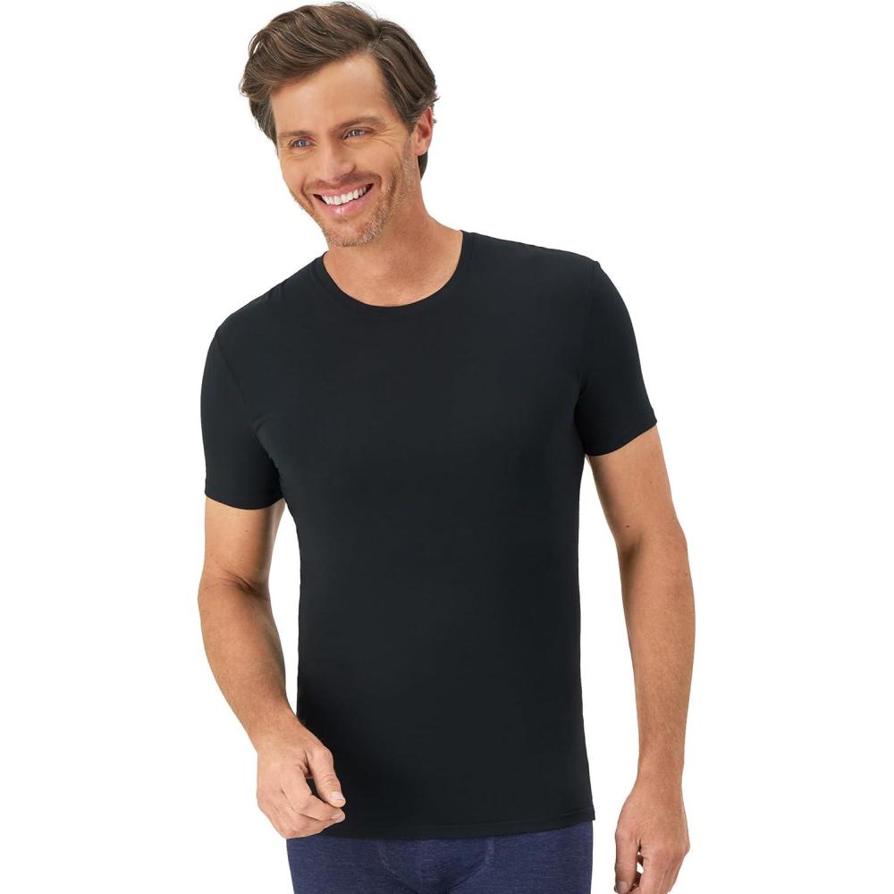 imageHanes Mens Perfect Flex Crewneck Tee 1Pack Stay Tucked Fitted Undershirt Slim Fit Tight on Arms White ampamp BlackBlack