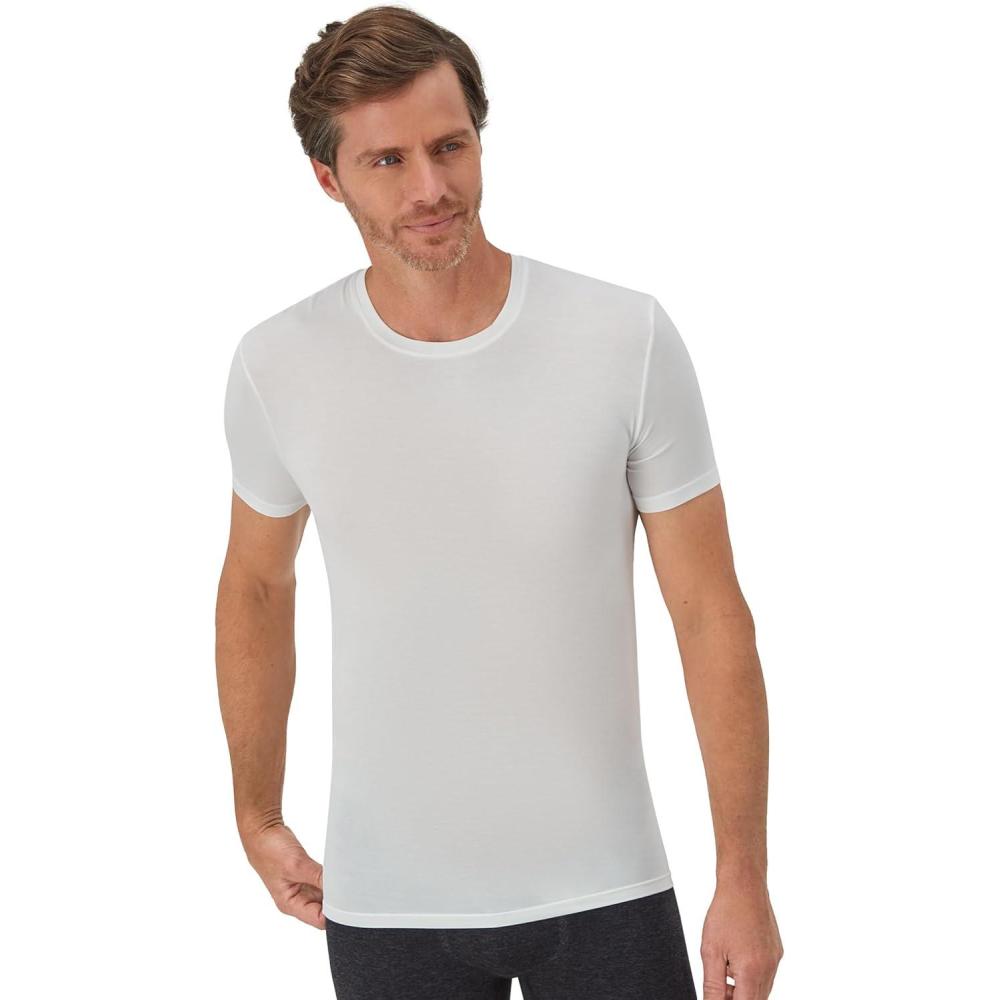 imageHanes Mens Perfect Flex Crewneck Tee 1Pack Stay Tucked Fitted Undershirt Slim Fit Tight on Arms White ampamp BlackWhite