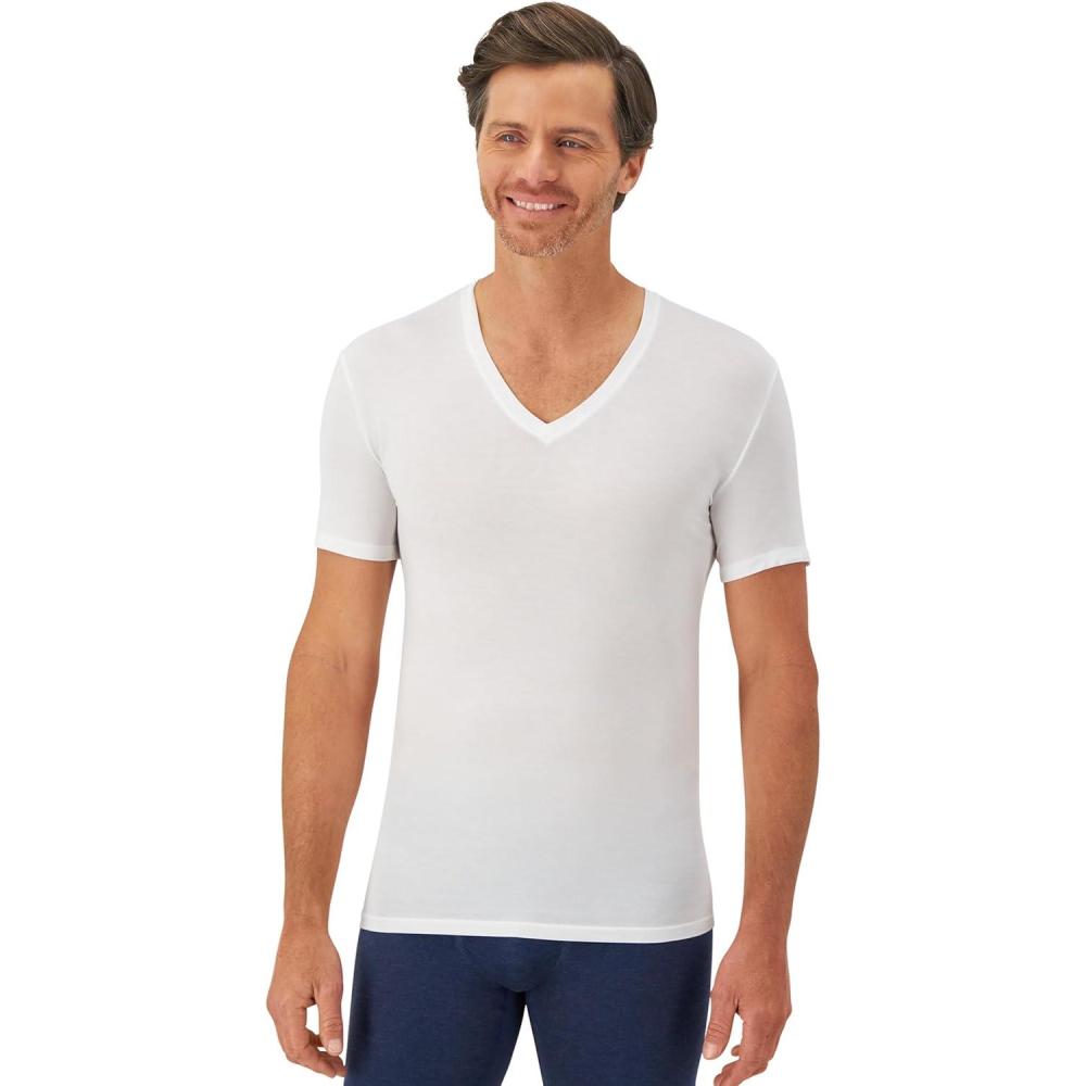 imageHanes Mens Perfect Flex VNeck Tee Stay Tucked Undershirt Slim Fit Tight on Arms TShirt White ampamp BlackWhite