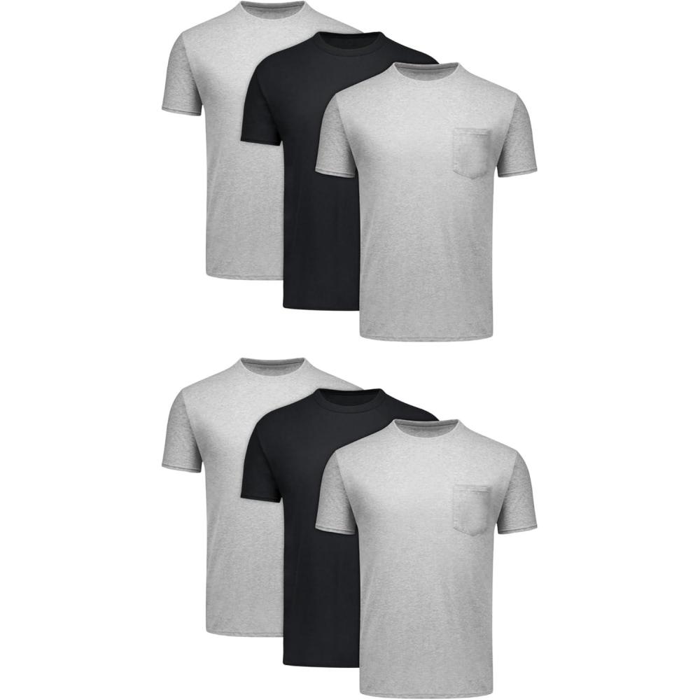 imageHanes Mens Pocket TShirt Pack 6Pack Cool ampamp Breathable Cotton Tees StayTucked Undershirts for MenBlackGrey