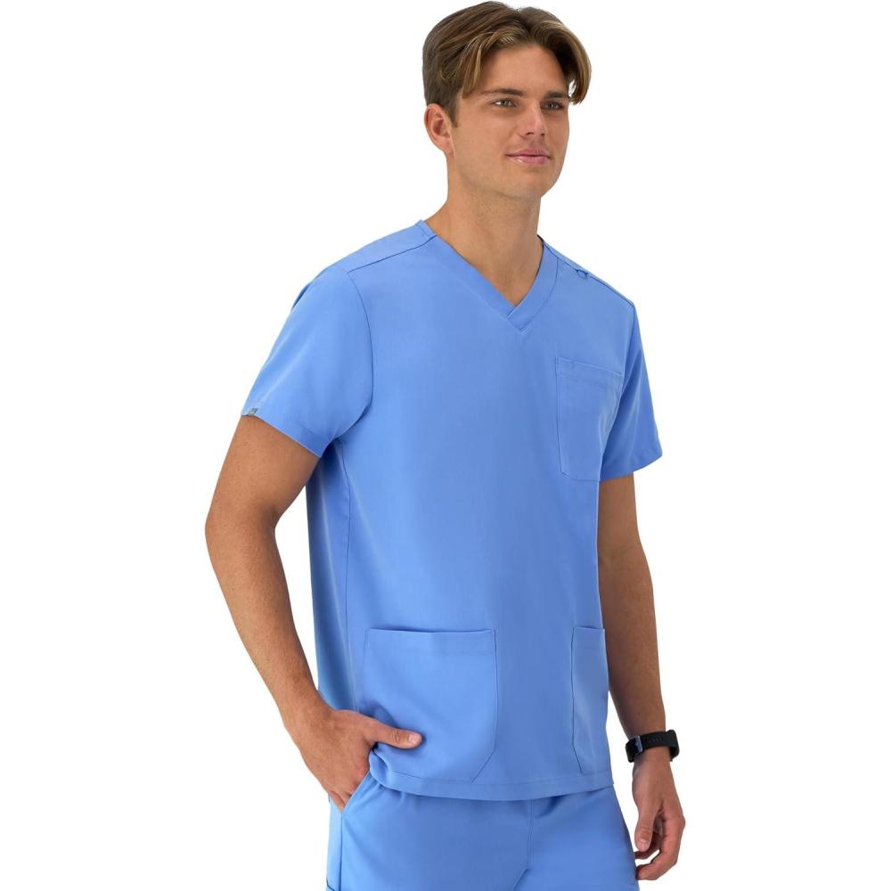 imageHanes Mens Scrubs Healthcare Top MoistureWicking Stretch Scrub Shirts for Men Odor ControlCeil Blue 2