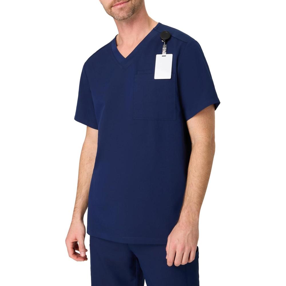 imageHanes Mens Scrubs Healthcare Top Scrub Shirt for Men MoistureWicking ampamp Odor Control One PocketAthletic Navy