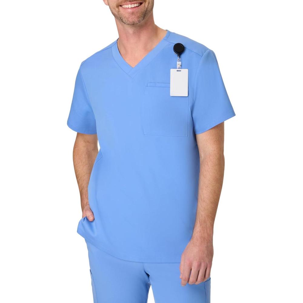 imageHanes Mens Scrubs Healthcare Top Scrub Shirt for Men MoistureWicking ampamp Odor Control One PocketCeil Blue 2