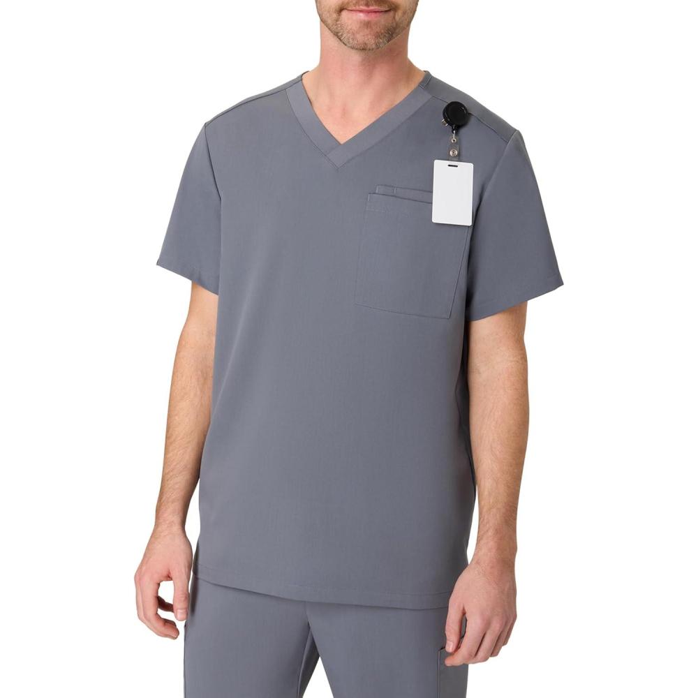 imageHanes Mens Scrubs Healthcare Top Scrub Shirt for Men MoistureWicking ampamp Odor Control One PocketSlate Grey