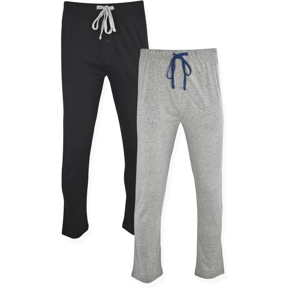 imageHanes Mens Solid Knit Sleep Pant with Pockets and DrawstringBlackActive Grey