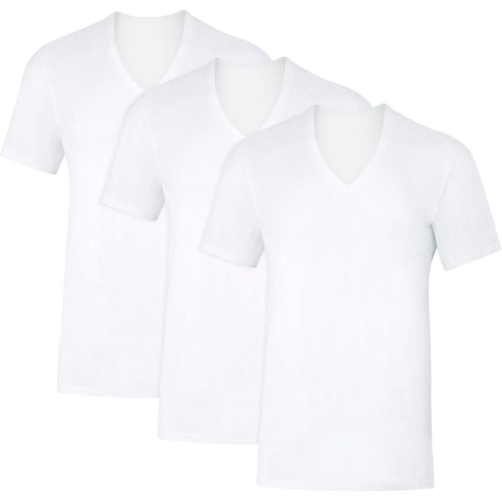 imageHanes Mens Sweat Block Undershirt Underarm Sweat Blocking Tee White VNeck TShirt 3PackWhite
