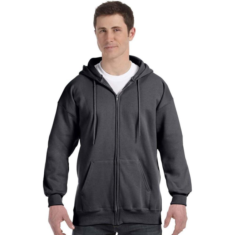 imageHanes Mens Ultimate FullZip Hoodie Mens Hooded Fleece Sweatshirt with ZipperCharcoal Heather