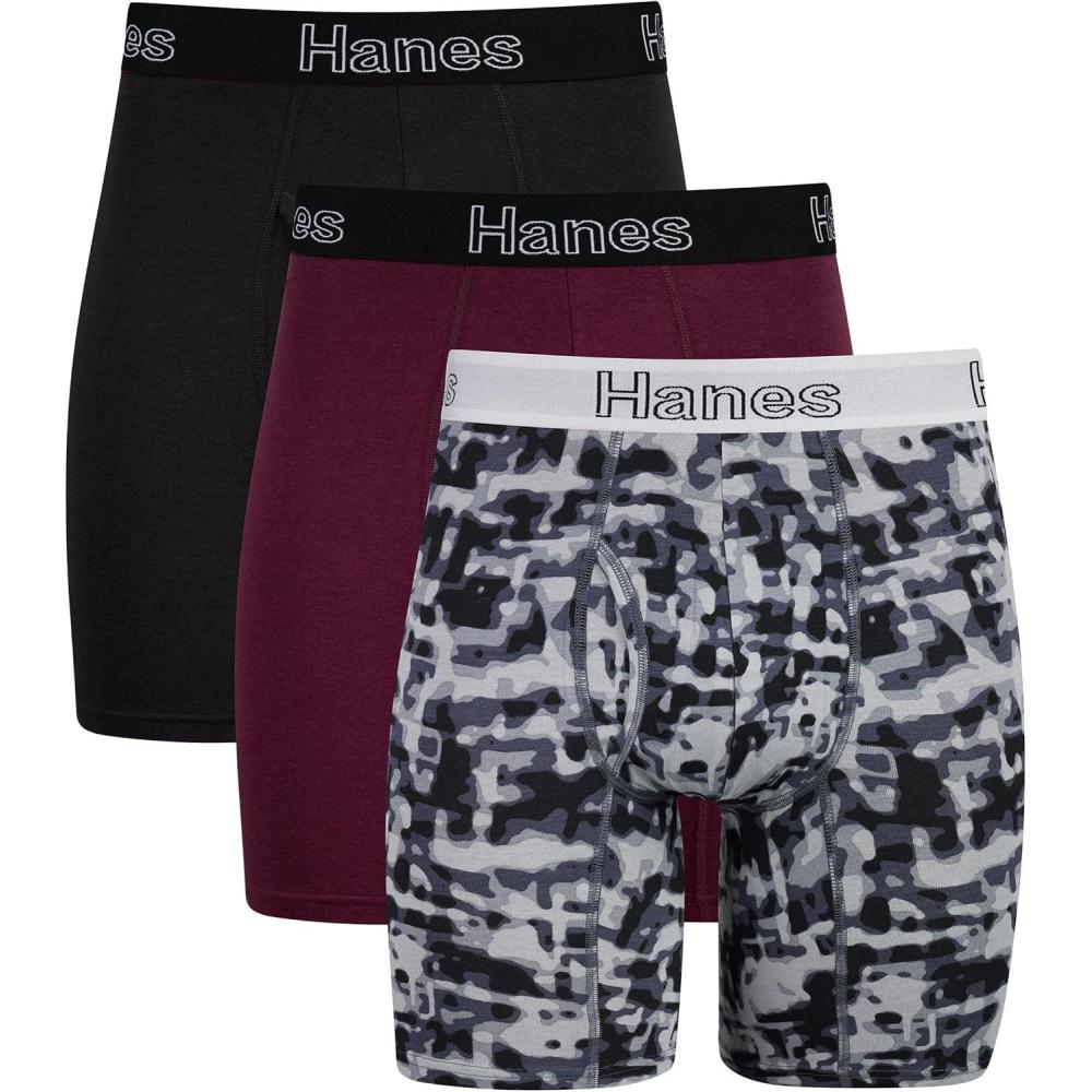 imageHanes Mens Underwear Boxer Briefs or LongLeg Boxer Briefs Pack 3 Pack NoRideUp StretchCotton Men ClothingBlackCranberry Concrete 3pack