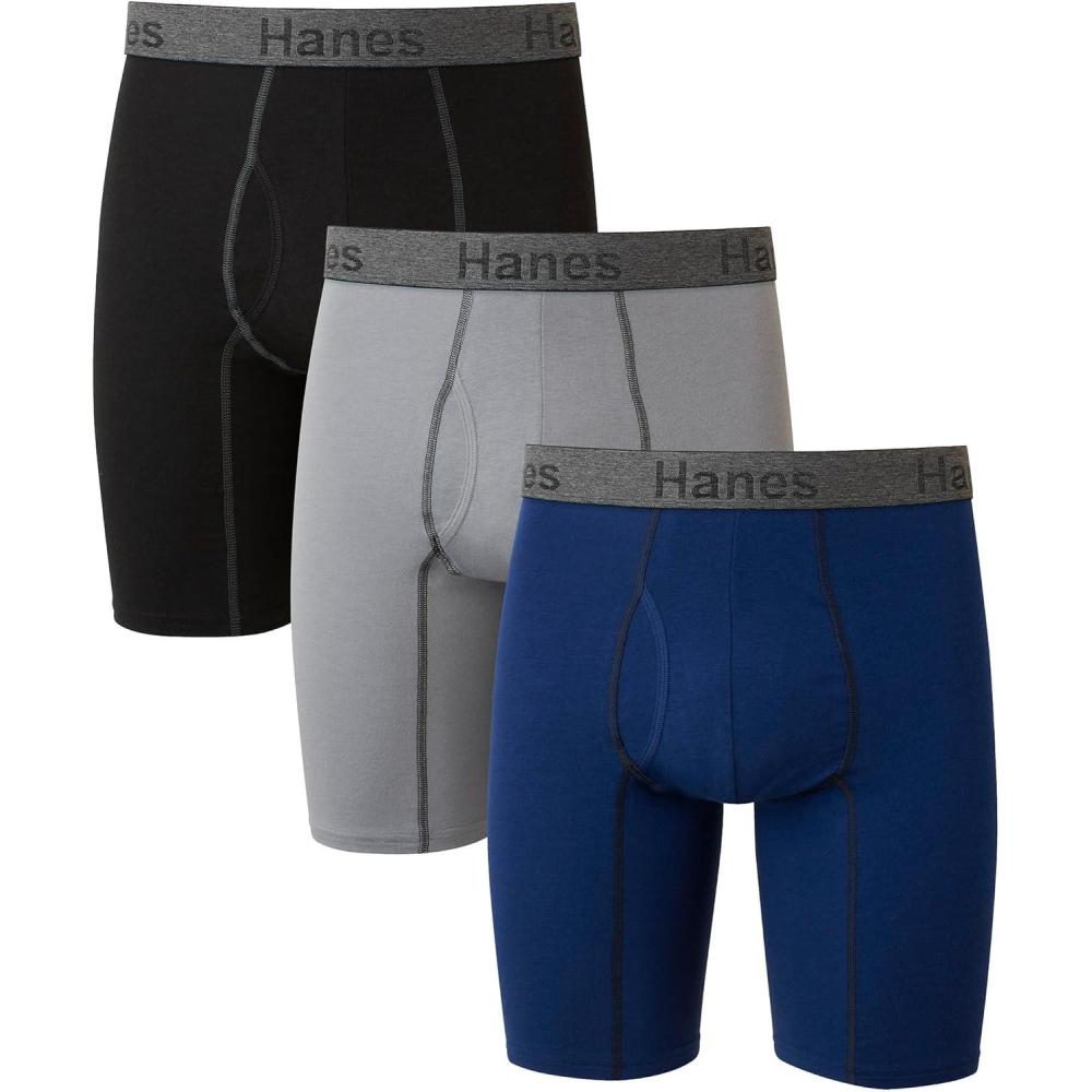 imageHanes Mens Underwear Boxer Briefs or LongLeg Boxer Briefs Pack 3 Pack NoRideUp StretchCotton Men ClothingNavyGreyBlack