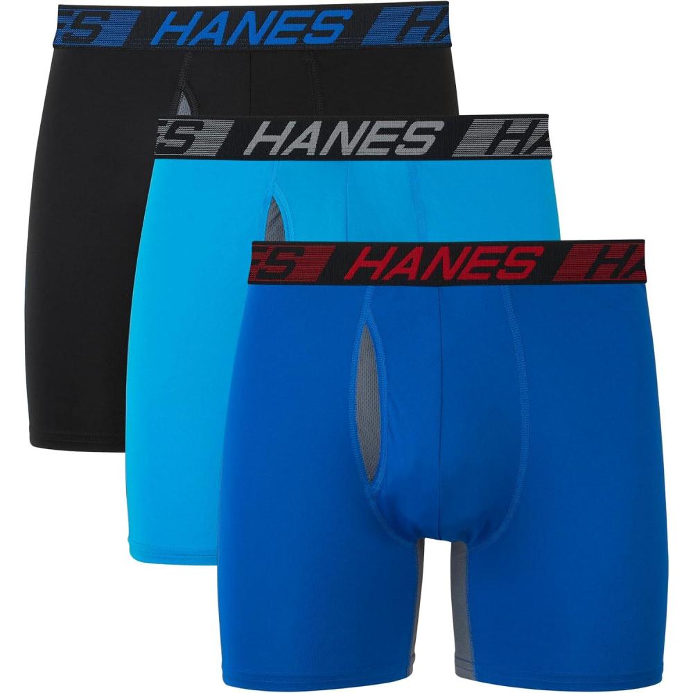 imageHanes Mens Underwear Pack 3Pack Total Support Pouch Boxer Briefs or Trunks MoistureWicking Underwear for MenAwesome BluePalatinate BlueBlack
