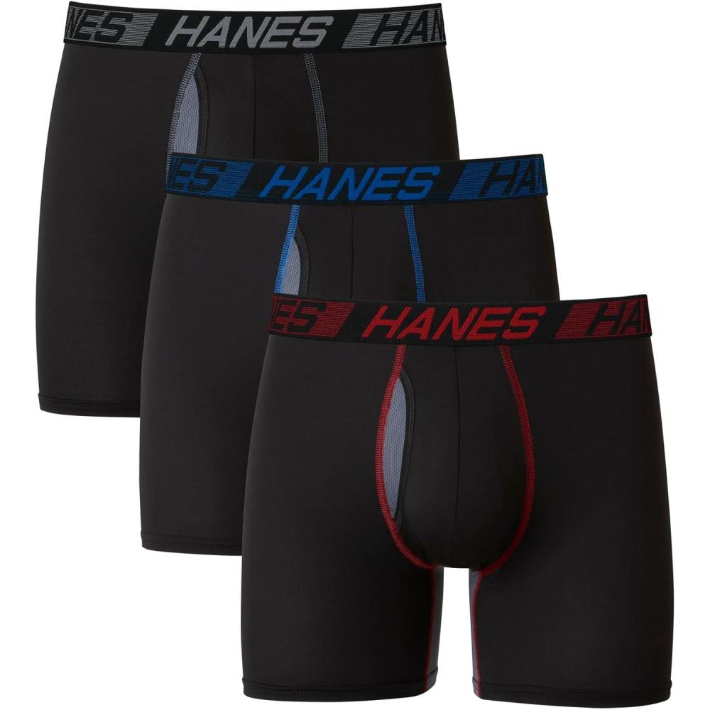 imageHanes Mens Underwear Pack 3Pack Total Support Pouch Boxer Briefs or Trunks MoistureWicking Underwear for MenBlack