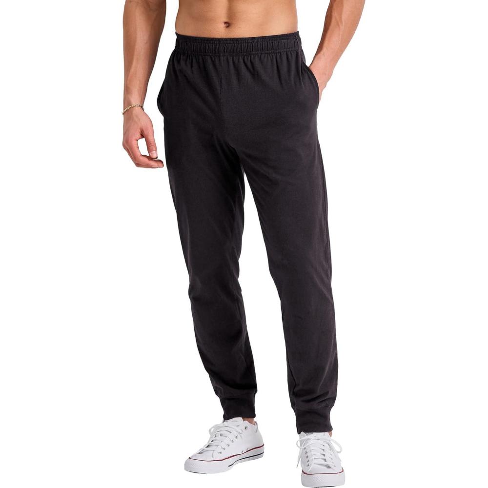 imageHanes Originals Cotton Joggers Jersey Sweatpants for Men with PocketsBlack