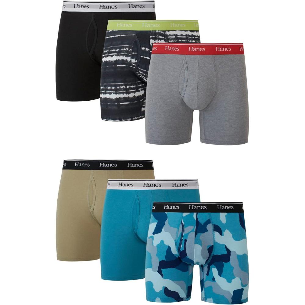 imageHanes Originals Mens Boxer Briefs ampamp Trunks Stretch Cotton MoistureWicking Underwear Modern Fit Low Rise MultipacksRegular Leg Blue CamoKhakiBlack 6 Pack