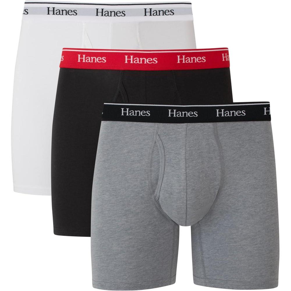 imageHanes Originals Mens Boxer Briefs ampamp Trunks Stretch Cotton MoistureWicking Underwear Modern Fit Low Rise MultipacksRegular Leg White Black Concrete Heather 3 Pack