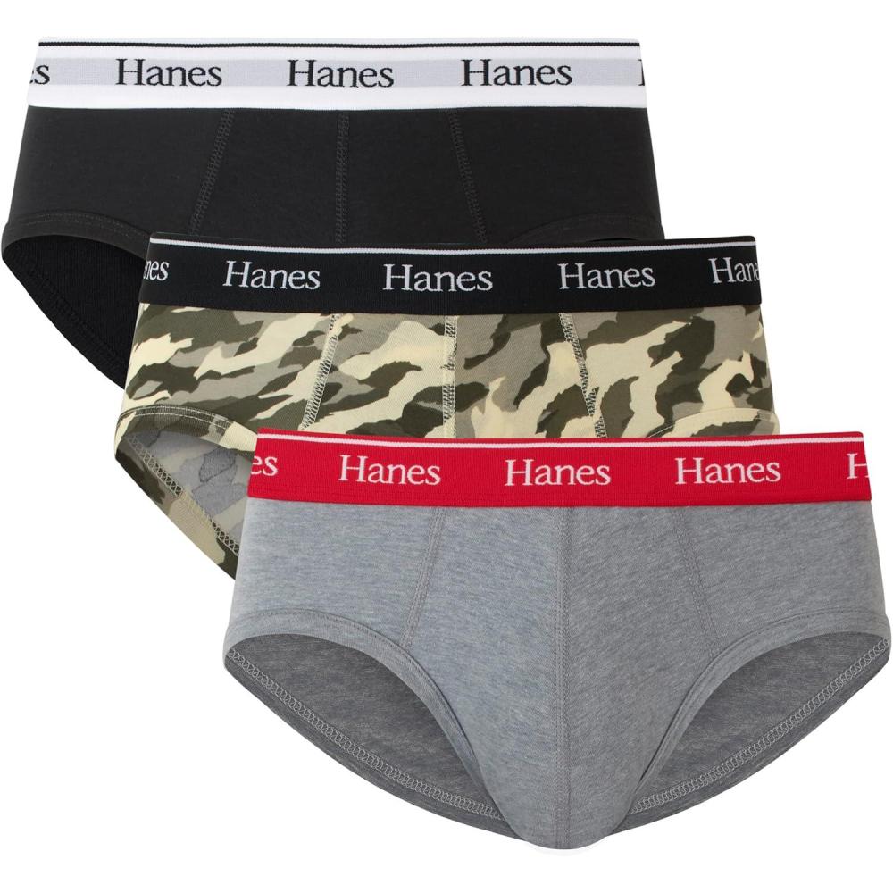 imageHanes Originals Stretch Cotton Briefs Pack MoistureWicking Underwear for Men 3PackBlackConcrete HeatherCamo