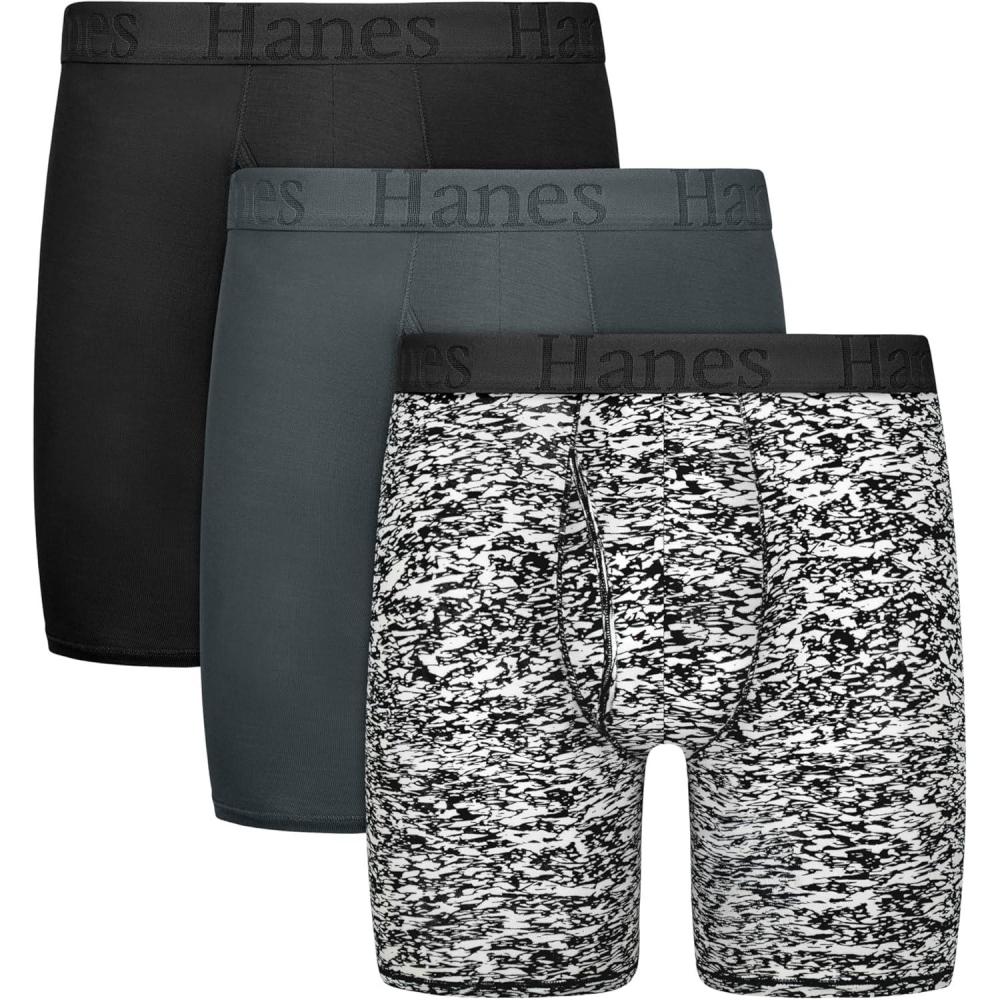 imageHanes Originals Supersoft Boxer Briefs Viscose from Bamboo Mens Underwear Solids ampamp Prints 3PackBlackGrey