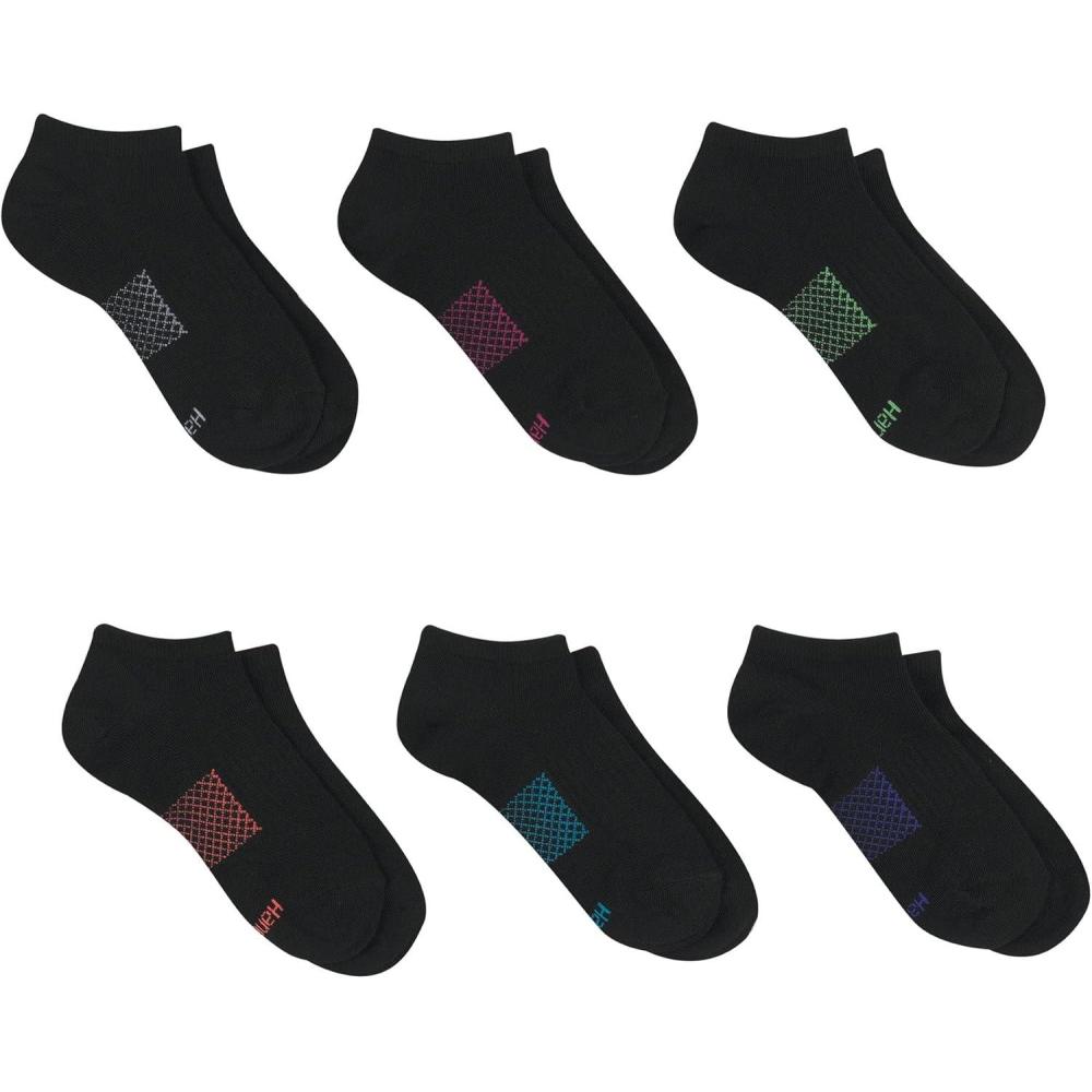 imageHanes Performance No Show Lightweight XTemp Cooling Socks for Women 6PackBlackColor Mesh