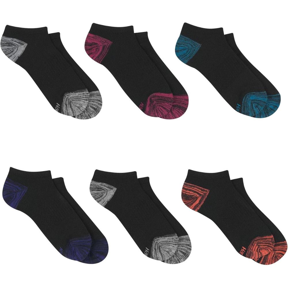 imageHanes Performance No Show Lightweight XTemp Cooling Socks for Women 6PackBlackMarled