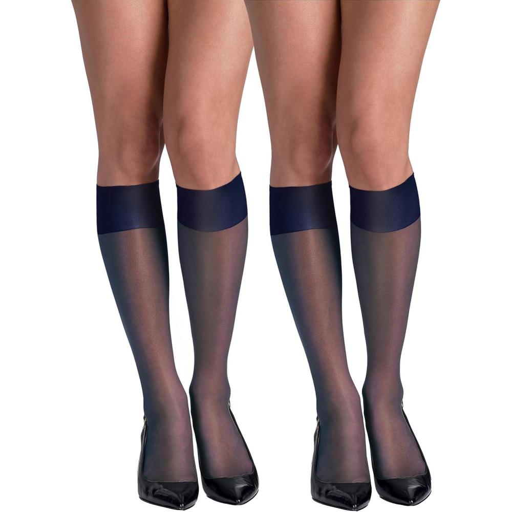 imageHanes Silk Reflections Womens Knee High Reinforce Toe 2 PackClassic Navy