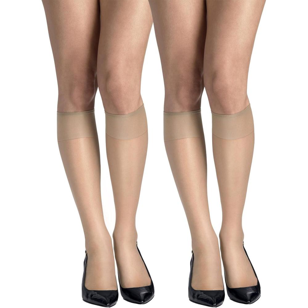 imageHanes Silk Reflections Womens Knee High Reinforce Toe 2 PackNude