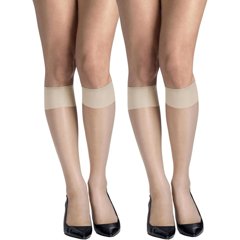 imageHanes Silk Reflections Womens Knee High Reinforce Toe 2 PackPearl